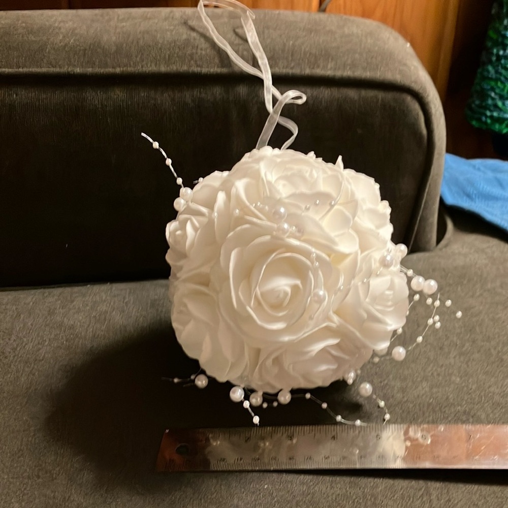 Elegant White Rose Ball Ornament